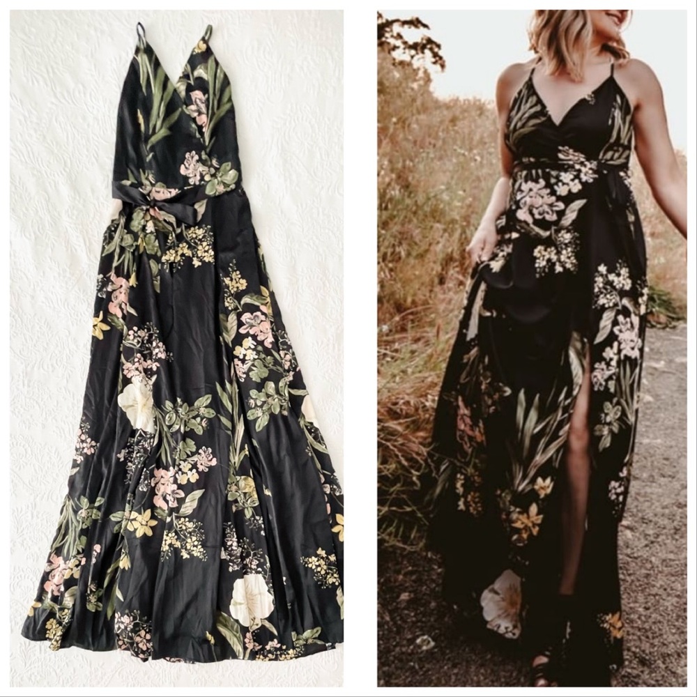 Lulu's Black Floral Maxi Dress
